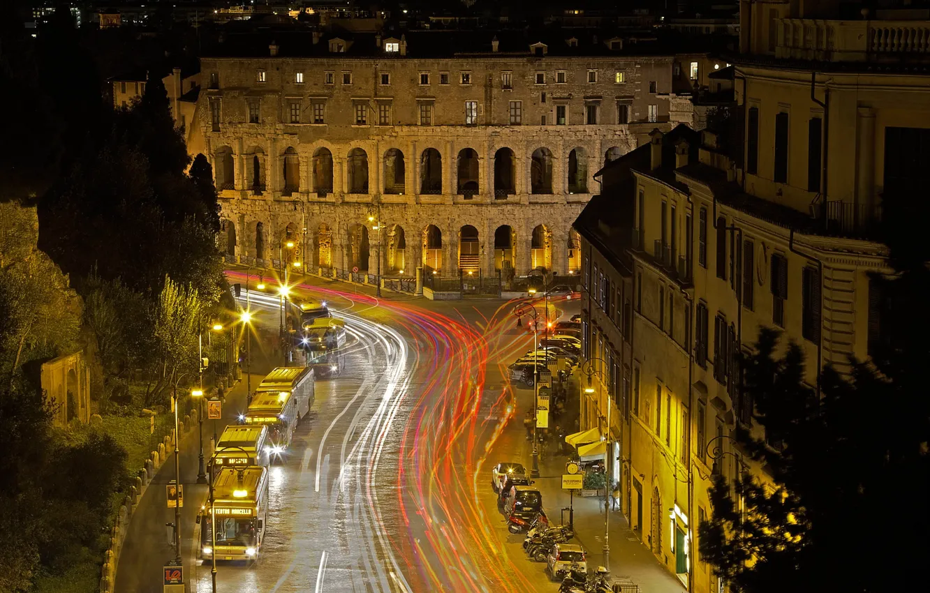 Photo wallpaper night, lights, Rome, Italy, theatre of Marcellus