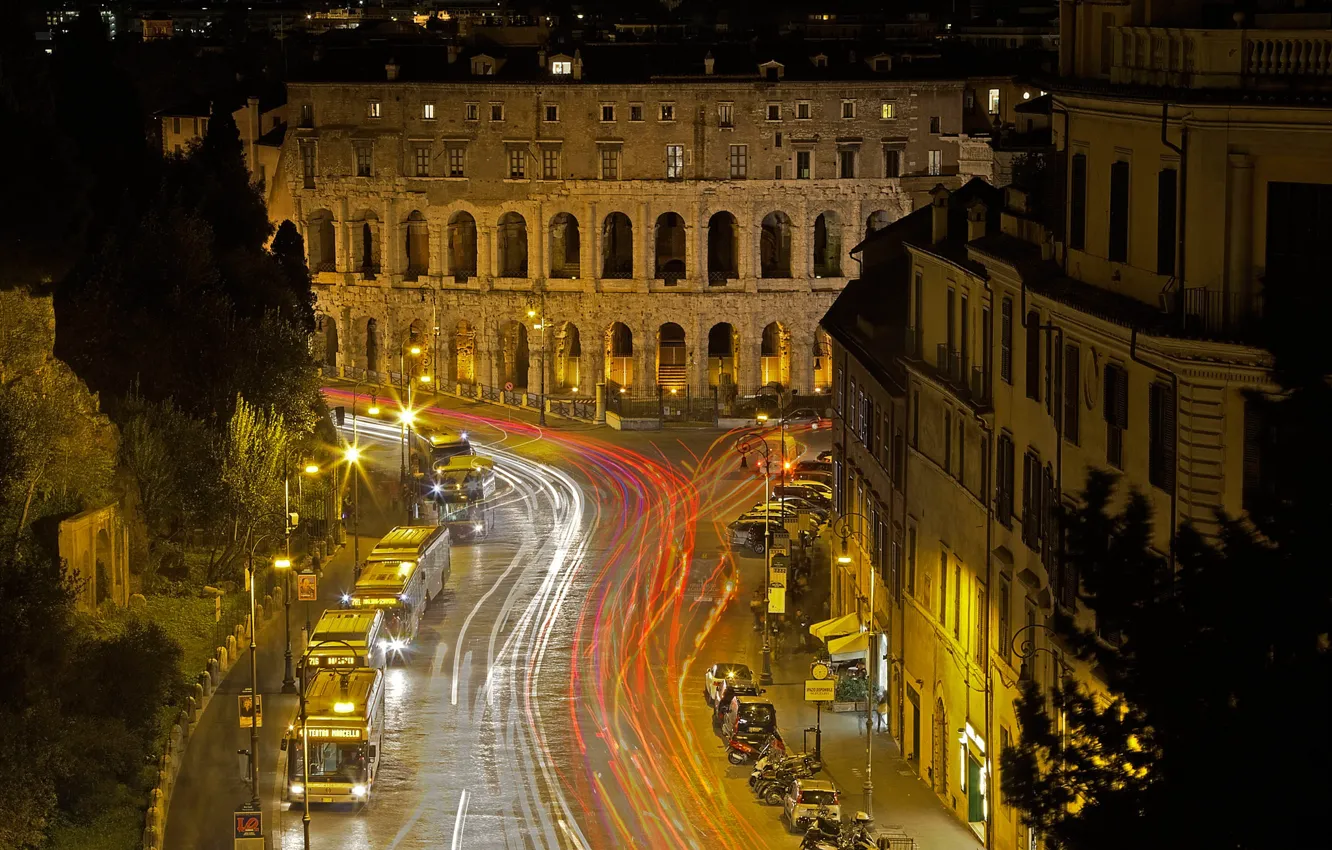 Photo wallpaper Rome, theatre of Marcellus, Italy, night, lights