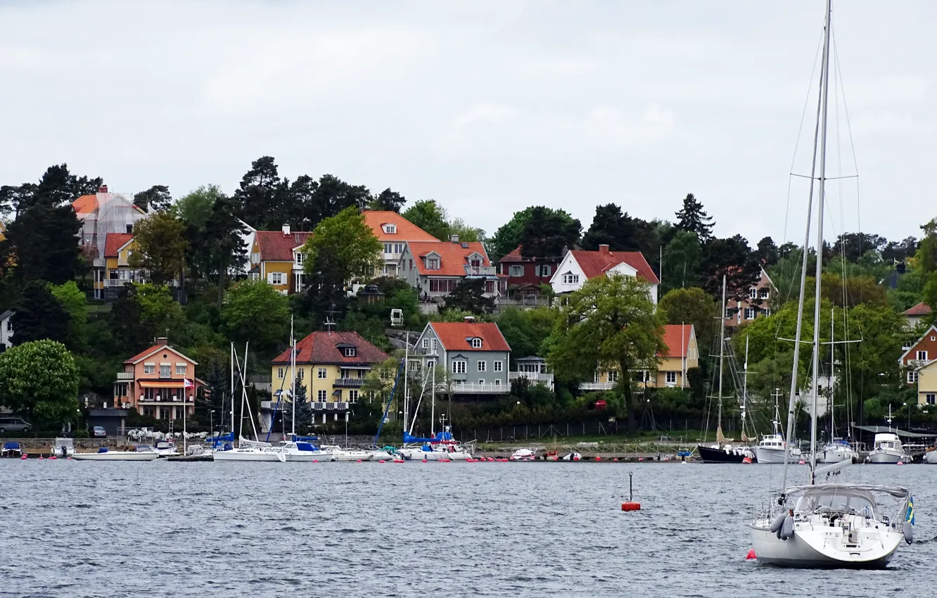Photo wallpaper sea, the city, Sweden, Sweden, sea, harbour, harbour, Town
