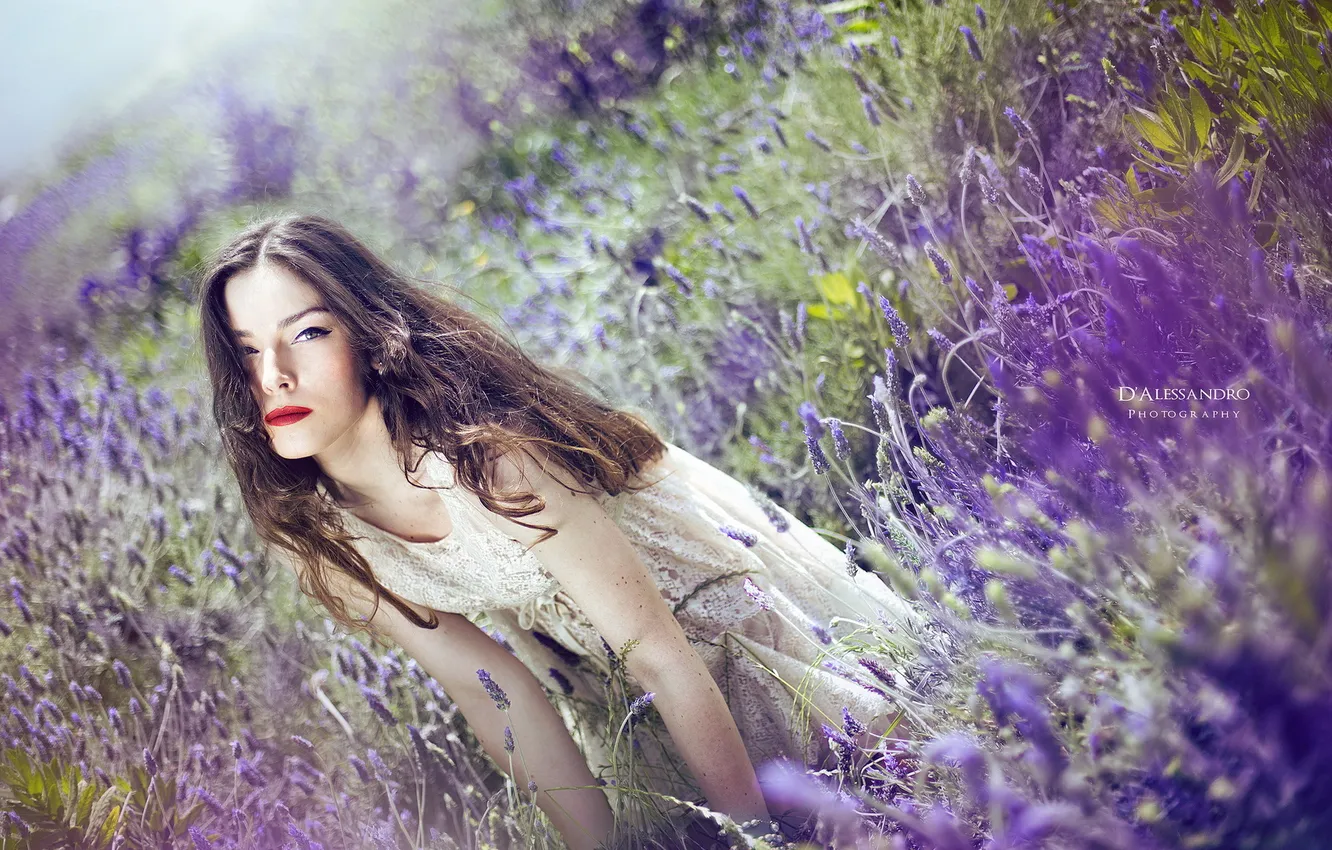 Photo wallpaper girl, flowers, mood