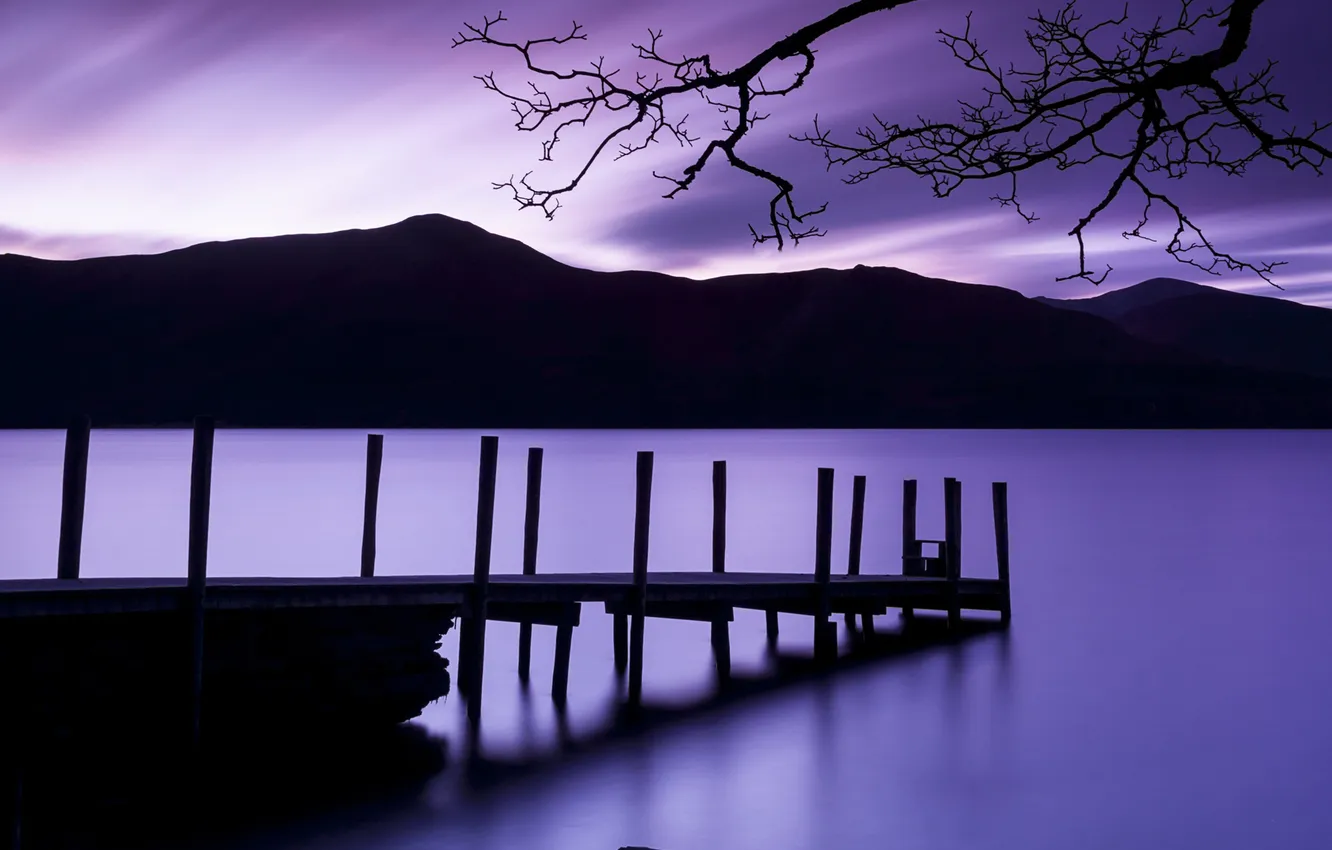 Photo wallpaper summer, mountains, lake, the evening, the bridge