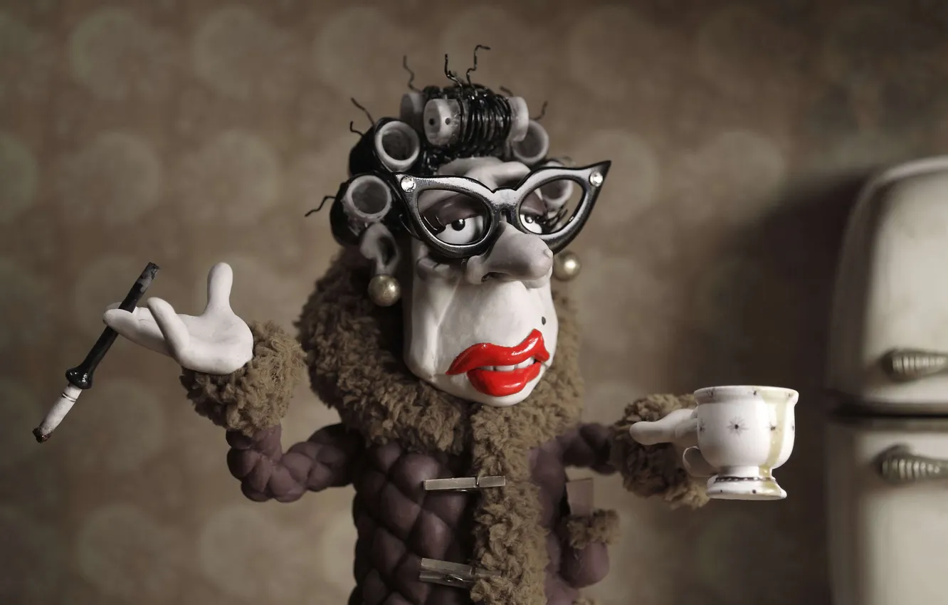 Photo wallpaper cartoon, aunt, plasticine, Mary and max, in curlers