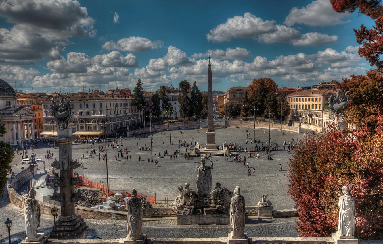 Photo wallpaper home, Rome, Italy, fountain, bridge, obelisk, Piazza del Popolo, people's square