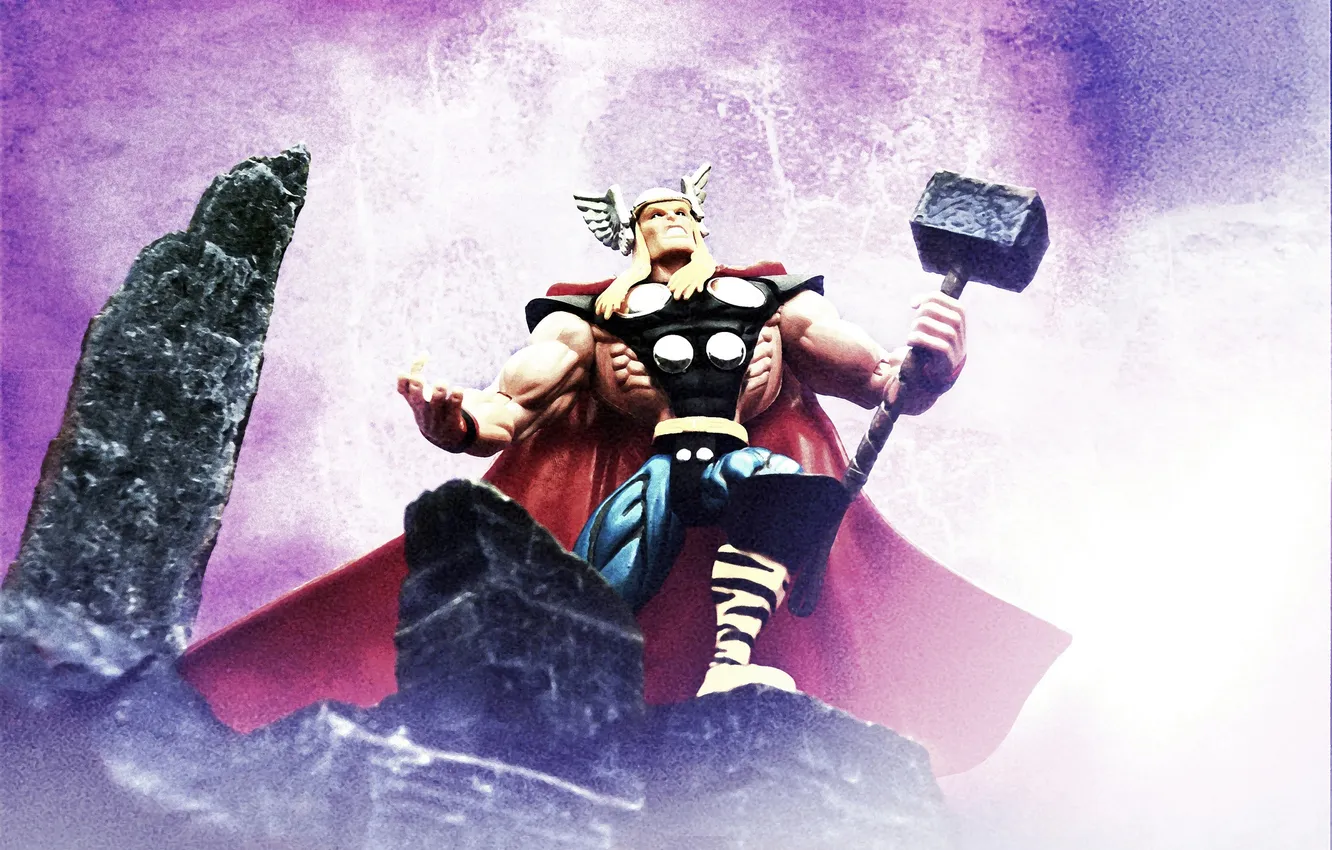 Photo wallpaper lightning, hammer, Marvel, Thor