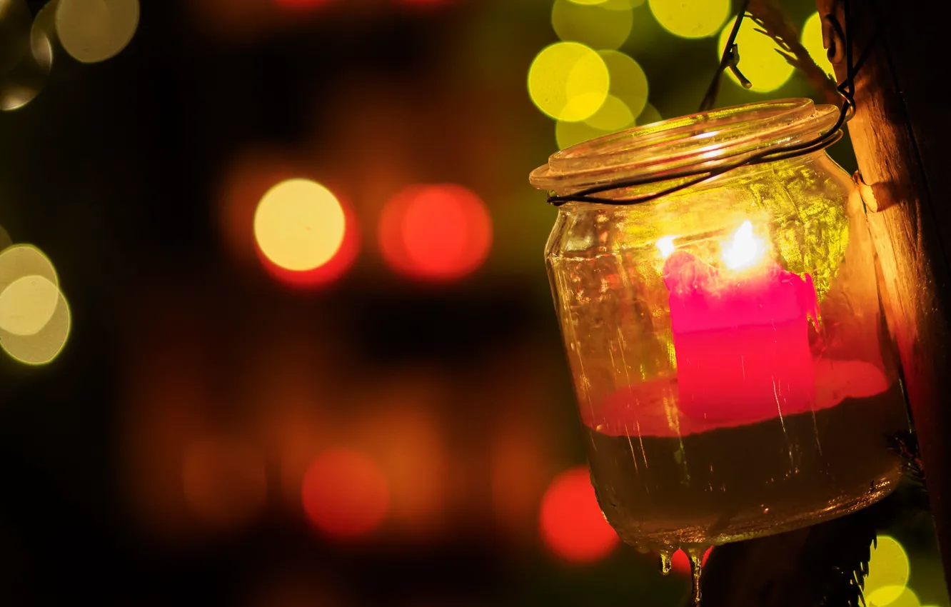 Photo wallpaper candle, Bank, Christmas lights