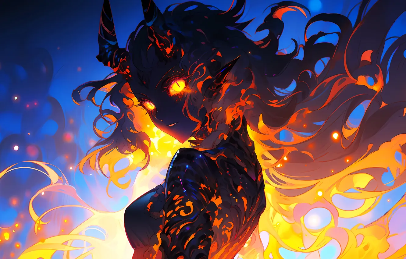 Photo wallpaper demon, girl, fantasy, horns, monster, digital art, artwork, fantasy art