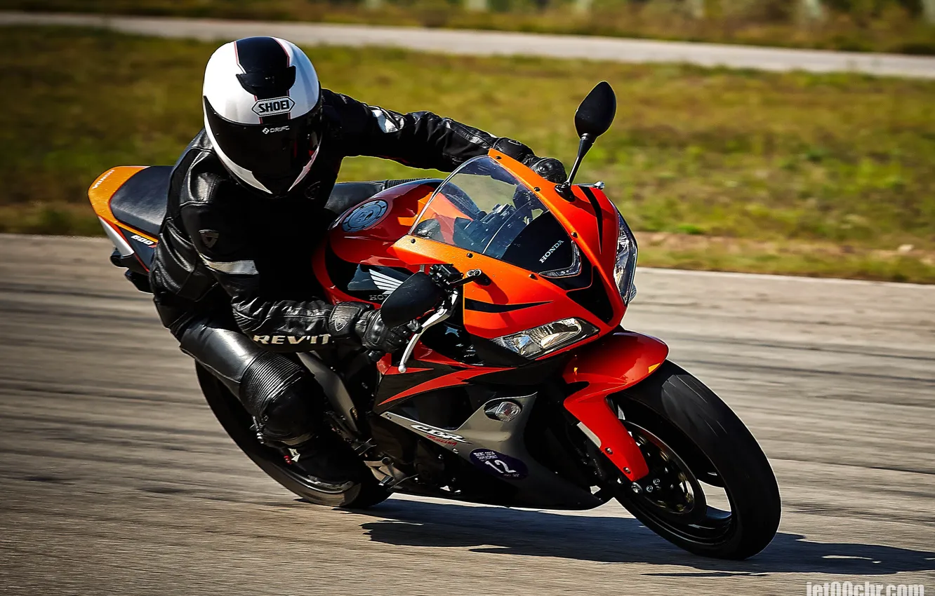 Photo wallpaper road, landscape, motorcycle, helmet, drift, Honda, camera, motorcycle