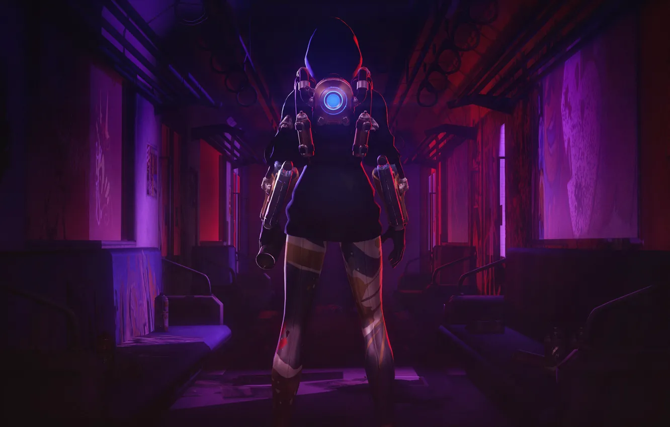 Photo wallpaper girl, suit, Overwatch, Tracer