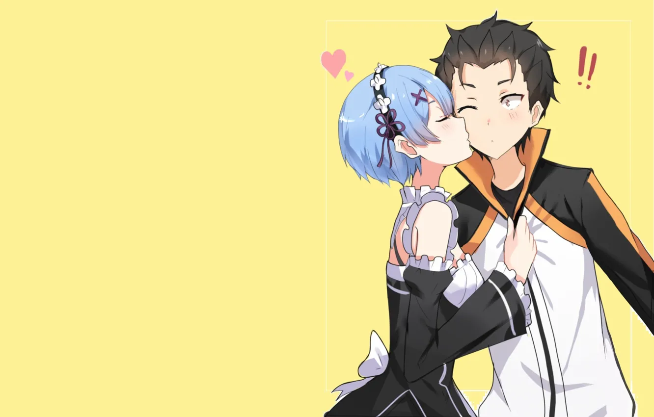 Photo wallpaper kiss, anime, art, Subaru, Re: Zero kara hajime chip isek or Seikatsu, From scratch, REM