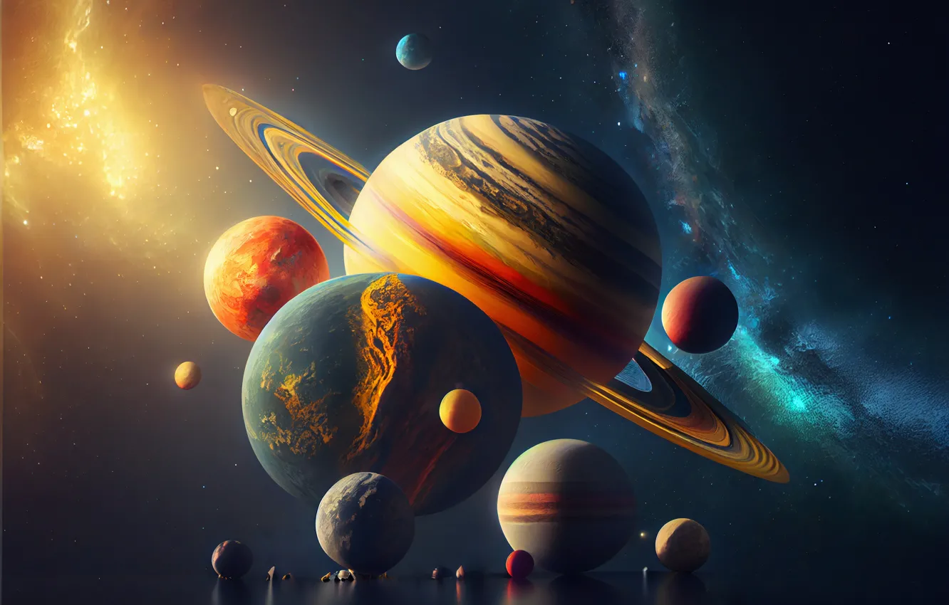 Photo wallpaper the universe, planet, stars, galaxy, solar system