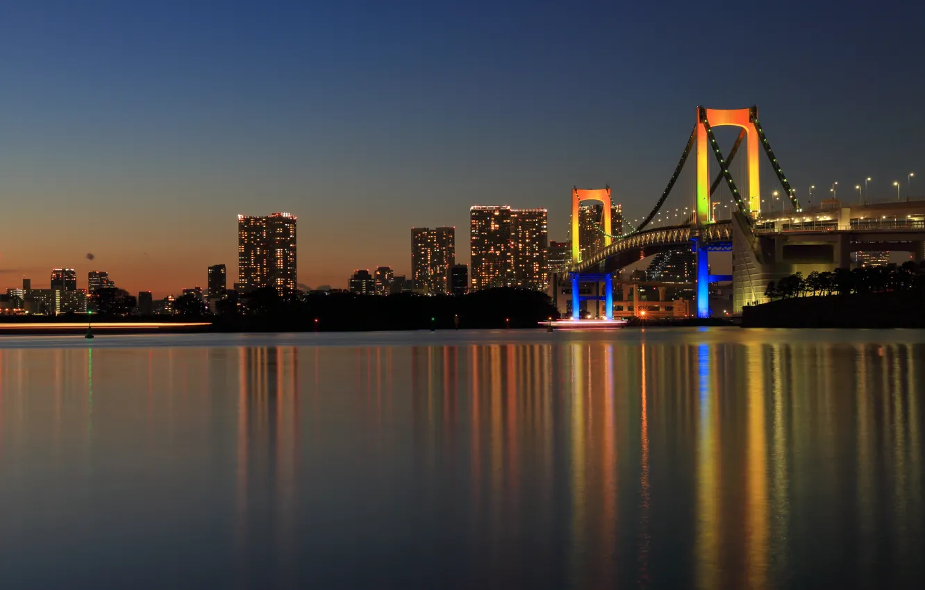 Photo wallpaper bridge, the city, reflection, Japan, Tokyo, panorama, Tokyo, Japan