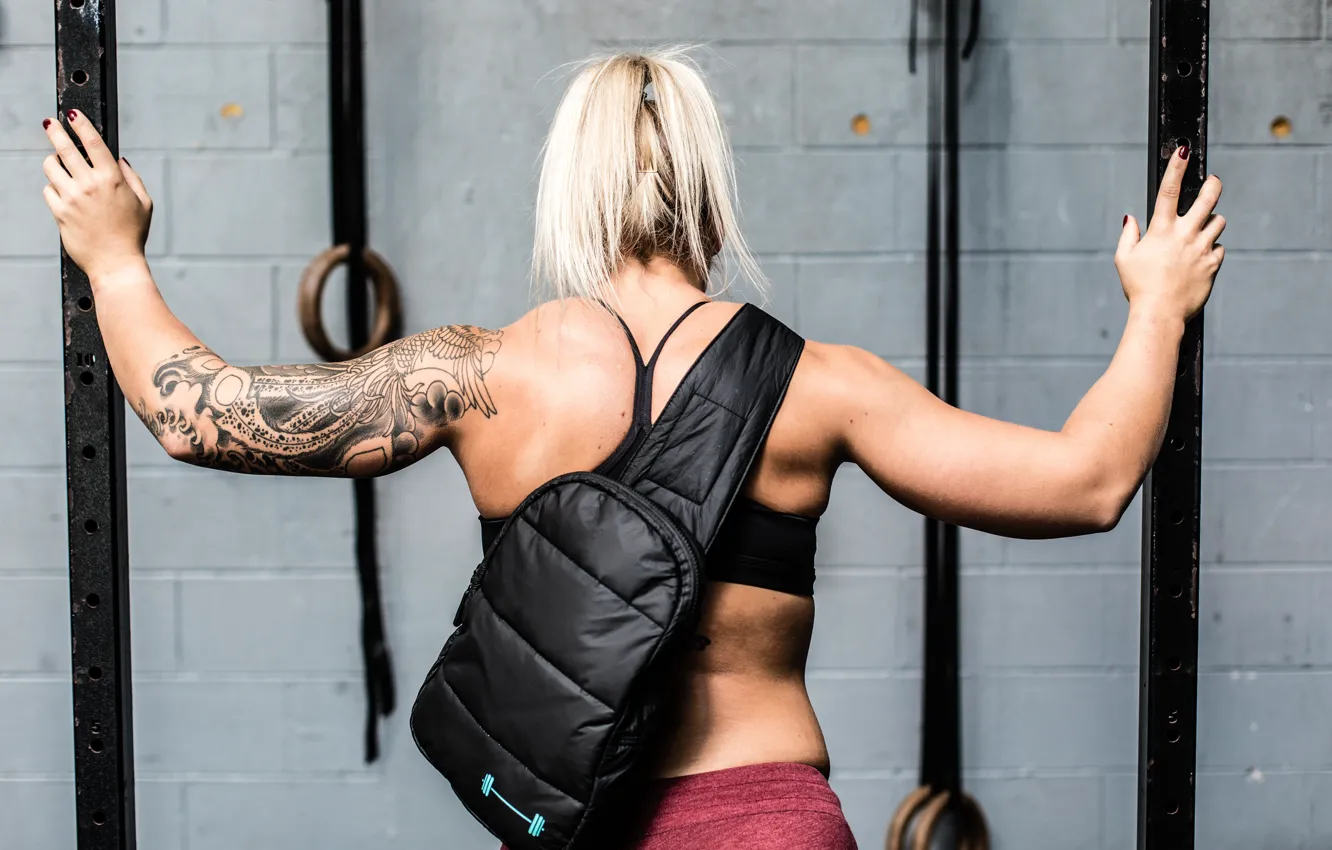 Photo wallpaper lifestyle, tattoo, blonde, Sport, backpack