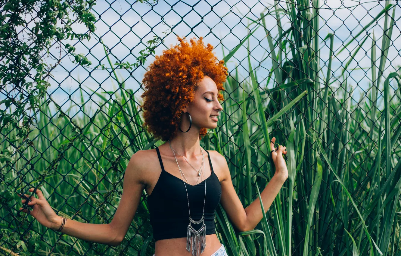 Photo wallpaper girl, piercing, red