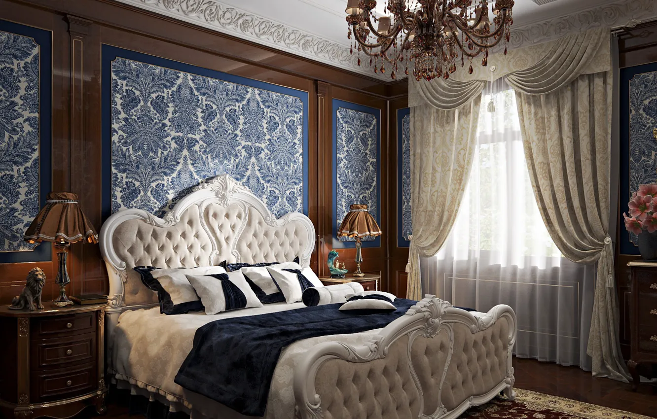 Photo wallpaper interior, figurine, bedroom, the room, Blue bedroom