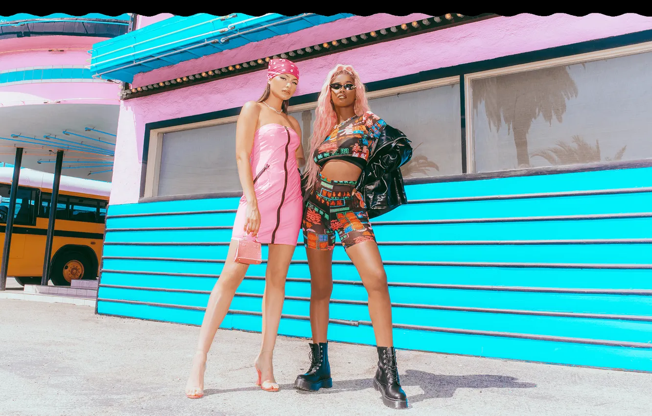 Photo wallpaper girl, shorts, dress, woman, young, beautiful, model, sunglasses