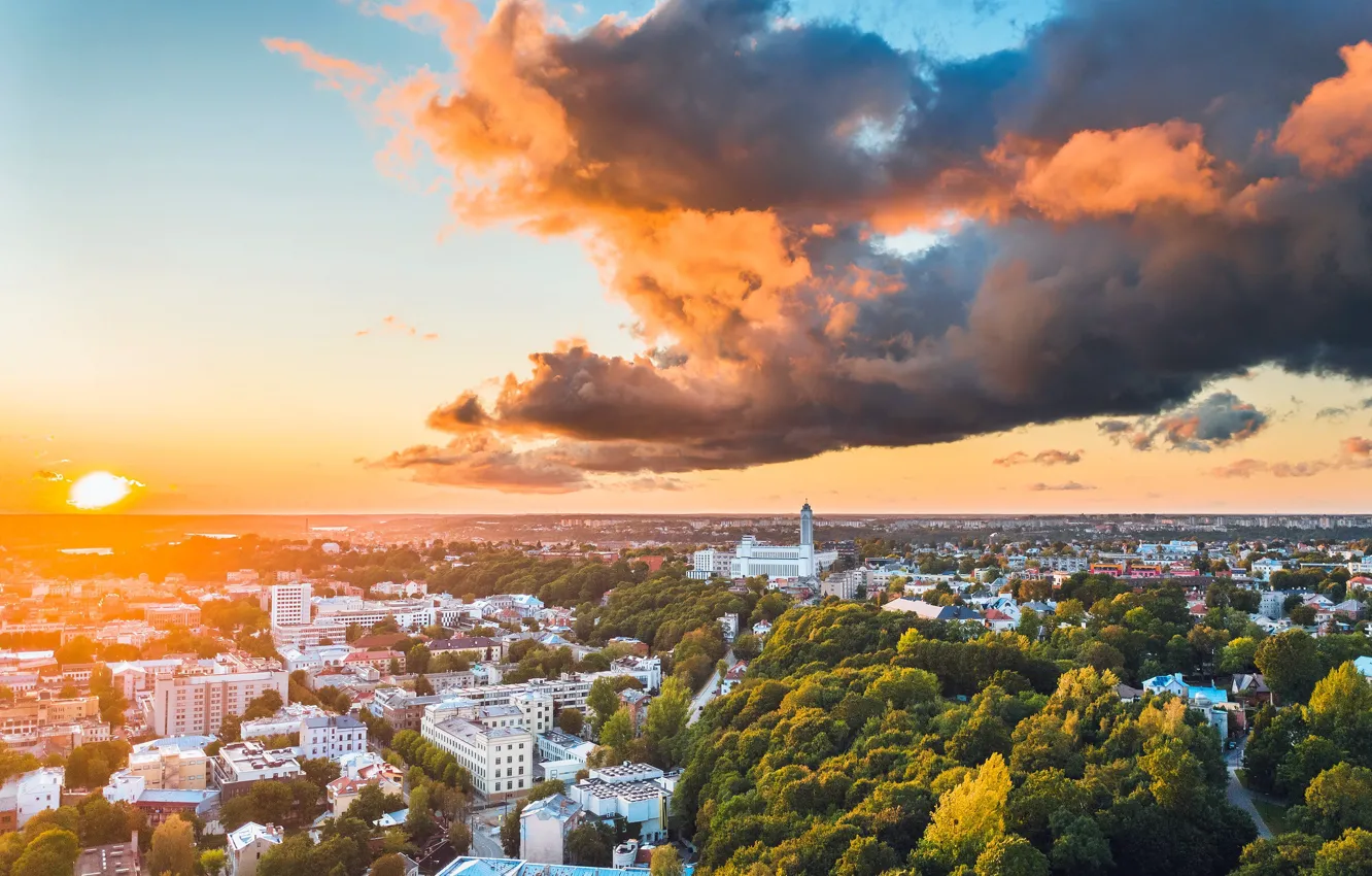 Photo wallpaper sunset, the city, Lithuania, Kaunas, panorama