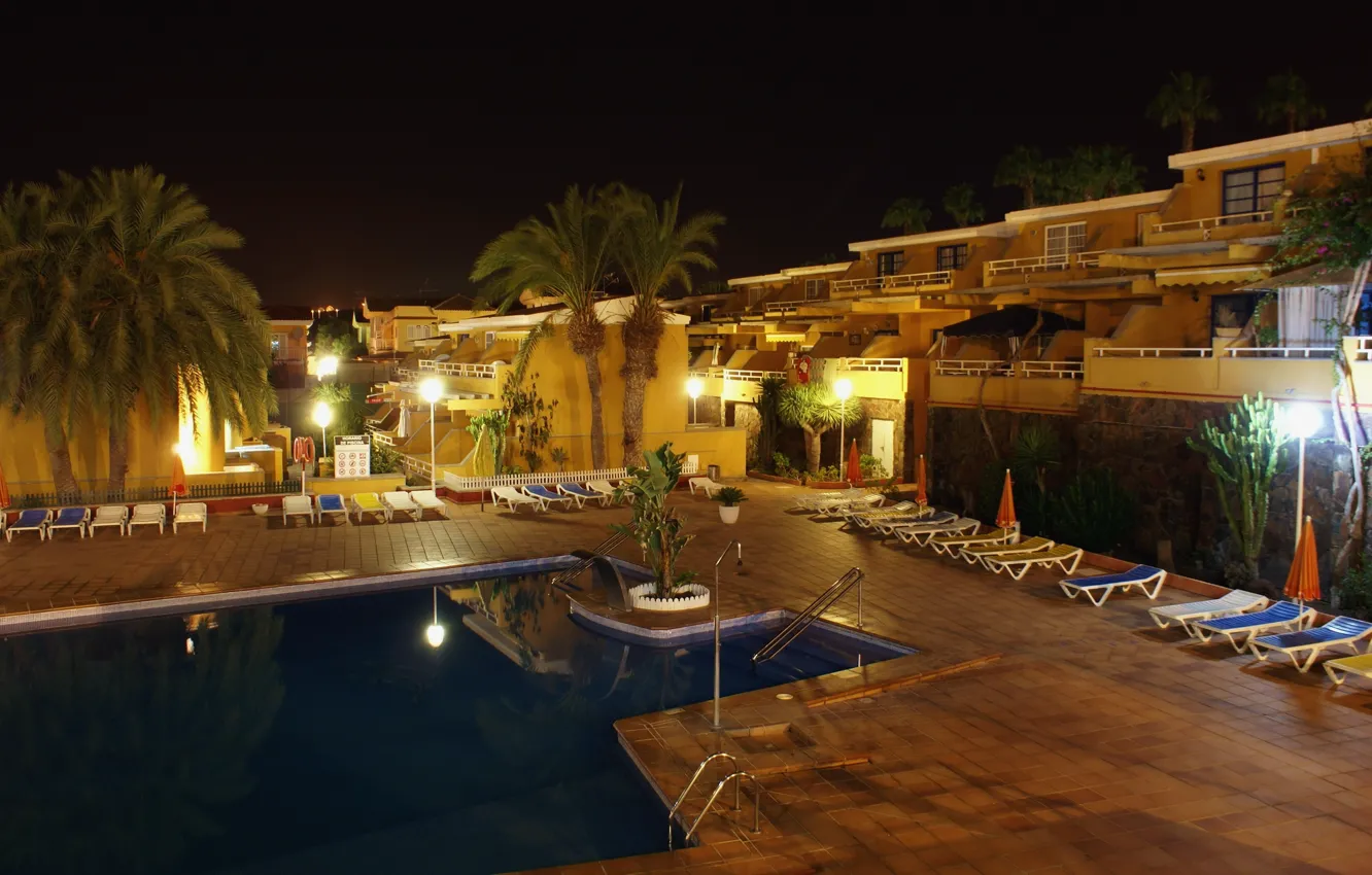 Photo wallpaper night, the city, photo, pool, resort, Spain, The Canary Islands, San Bartolome de Tirajana