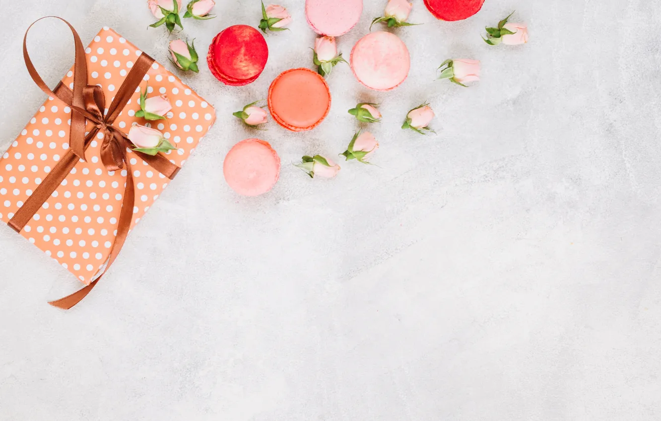 Photo wallpaper cookies, dessert, pink, roses, macaron