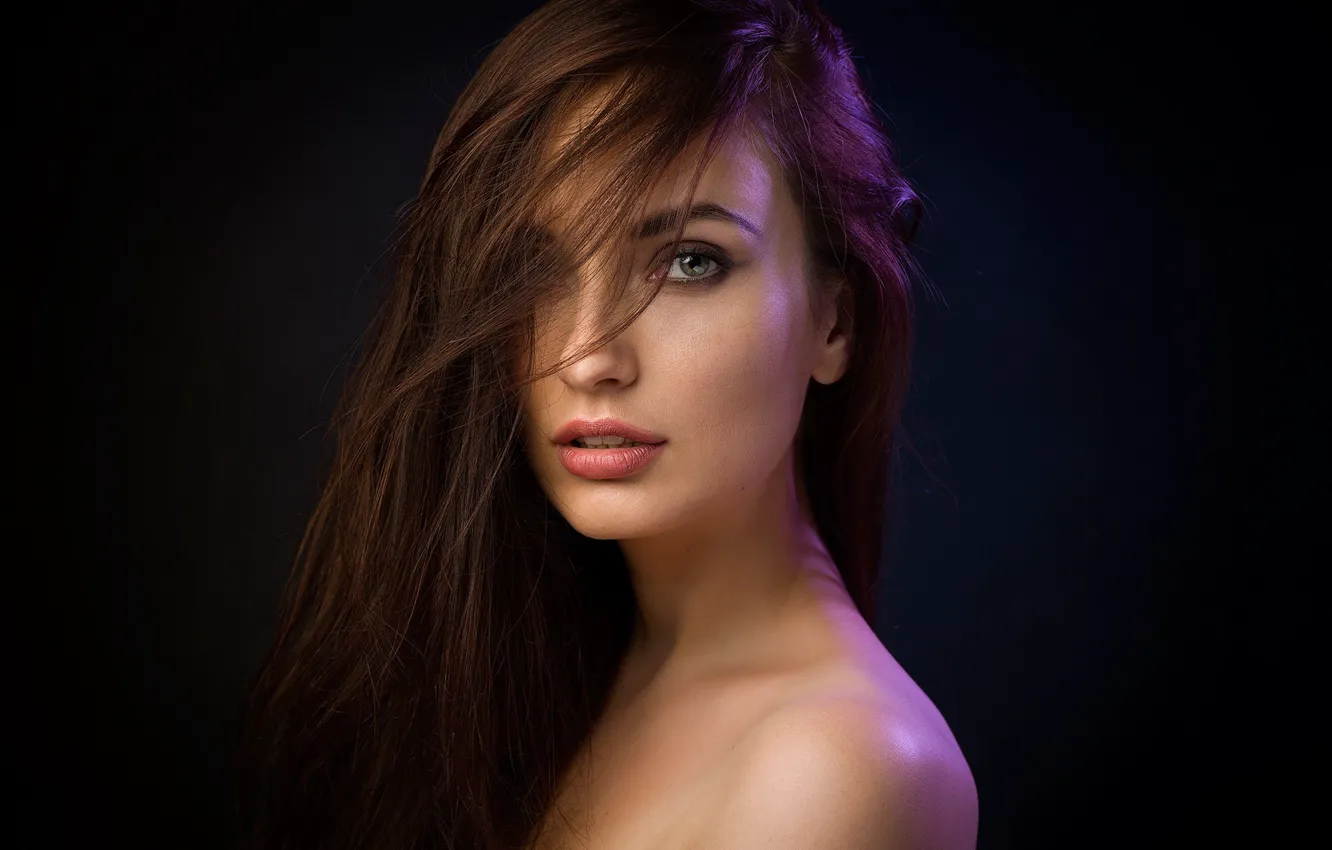 Photo wallpaper look, model, portrait, makeup, hairstyle, brown hair, beauty, black background