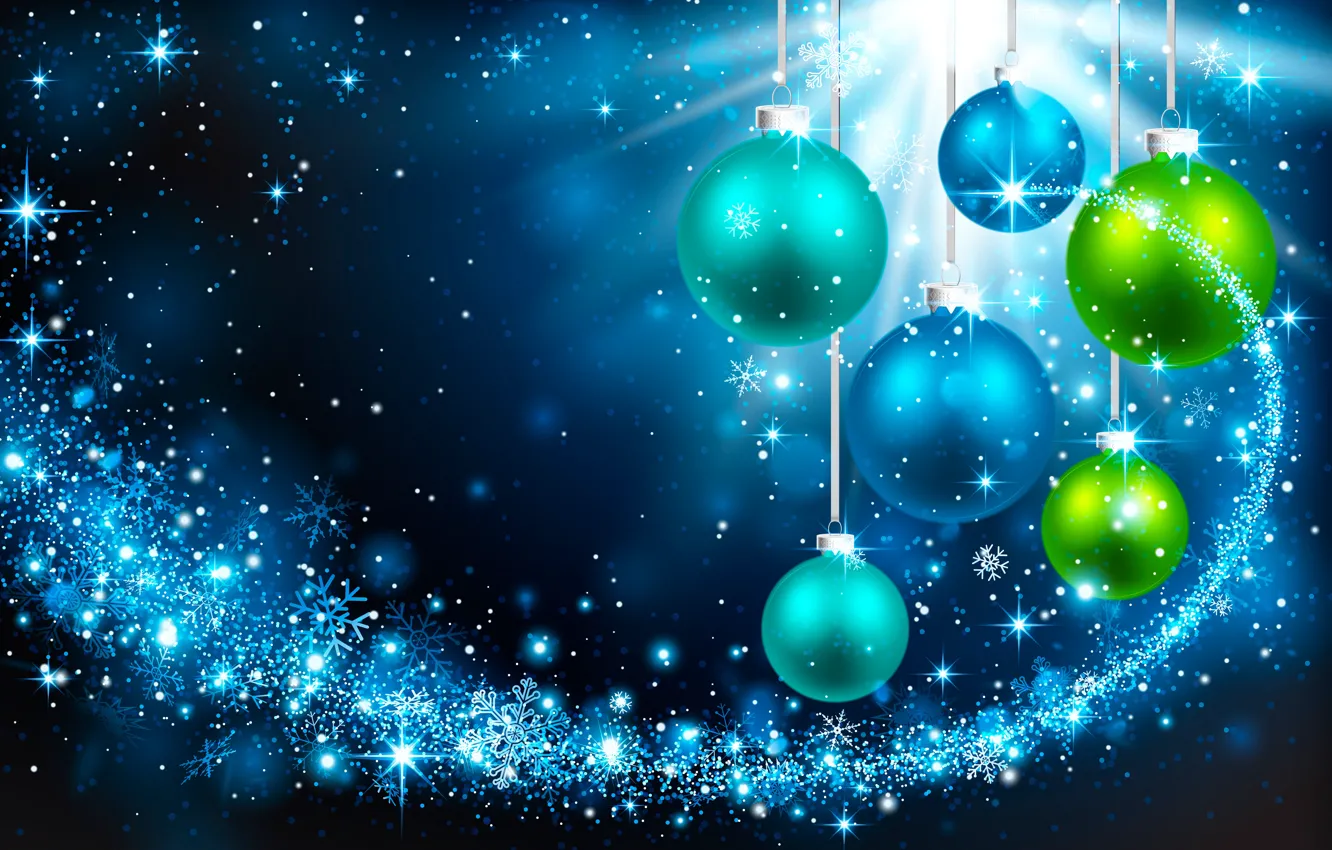 Photo wallpaper snowflakes, background, holiday, balls, vector, green, Christmas, New year