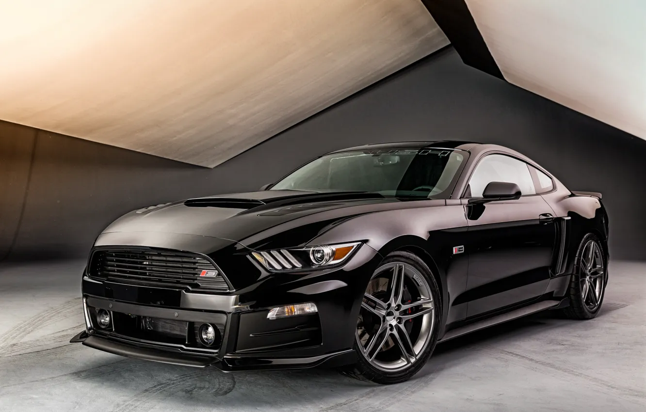 Photo wallpaper black, Mustang, Ford, Mustang, Ford, Back, Roush, 2015