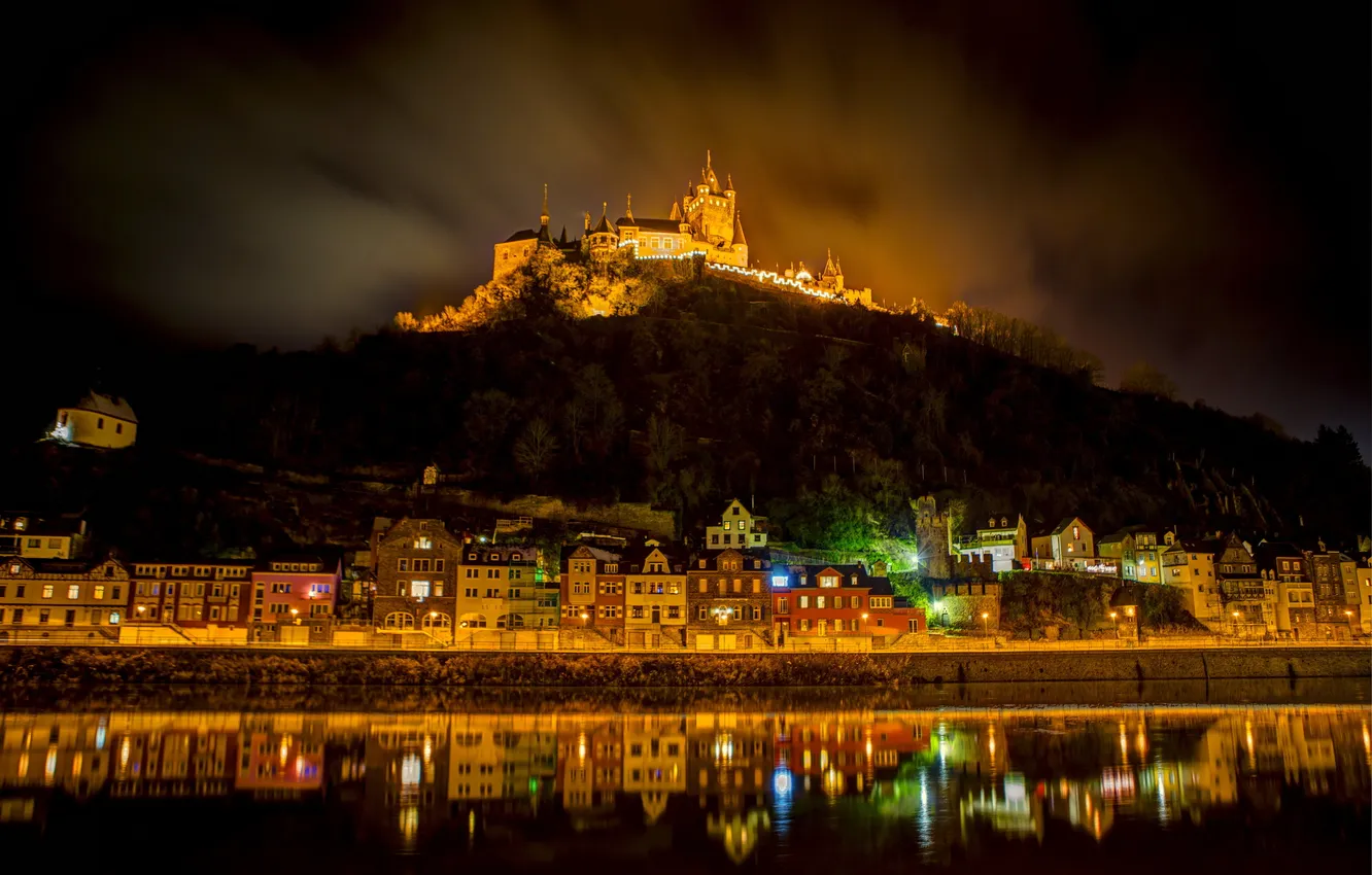 Photo wallpaper night, the city, castle, mountain, home, Germany, night, germany