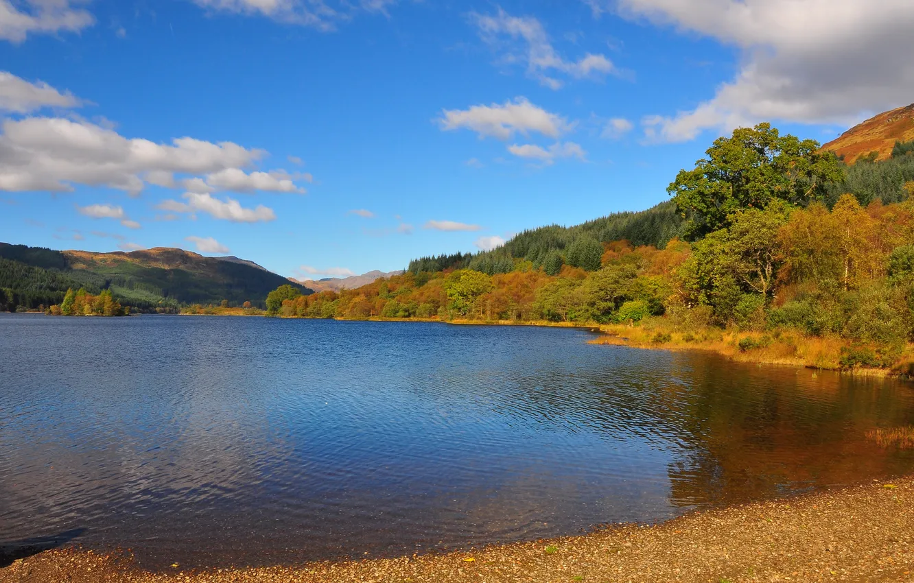 Photo wallpaper the sky, clouds, mountains, lake