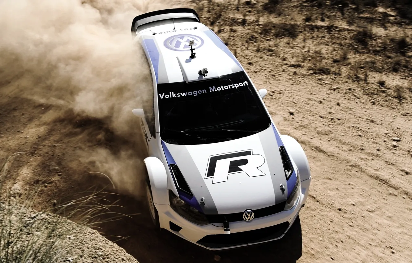 Photo wallpaper dust, Volkswagen, Skid, WRC, the front, Volkswagen, racing car, Polo R