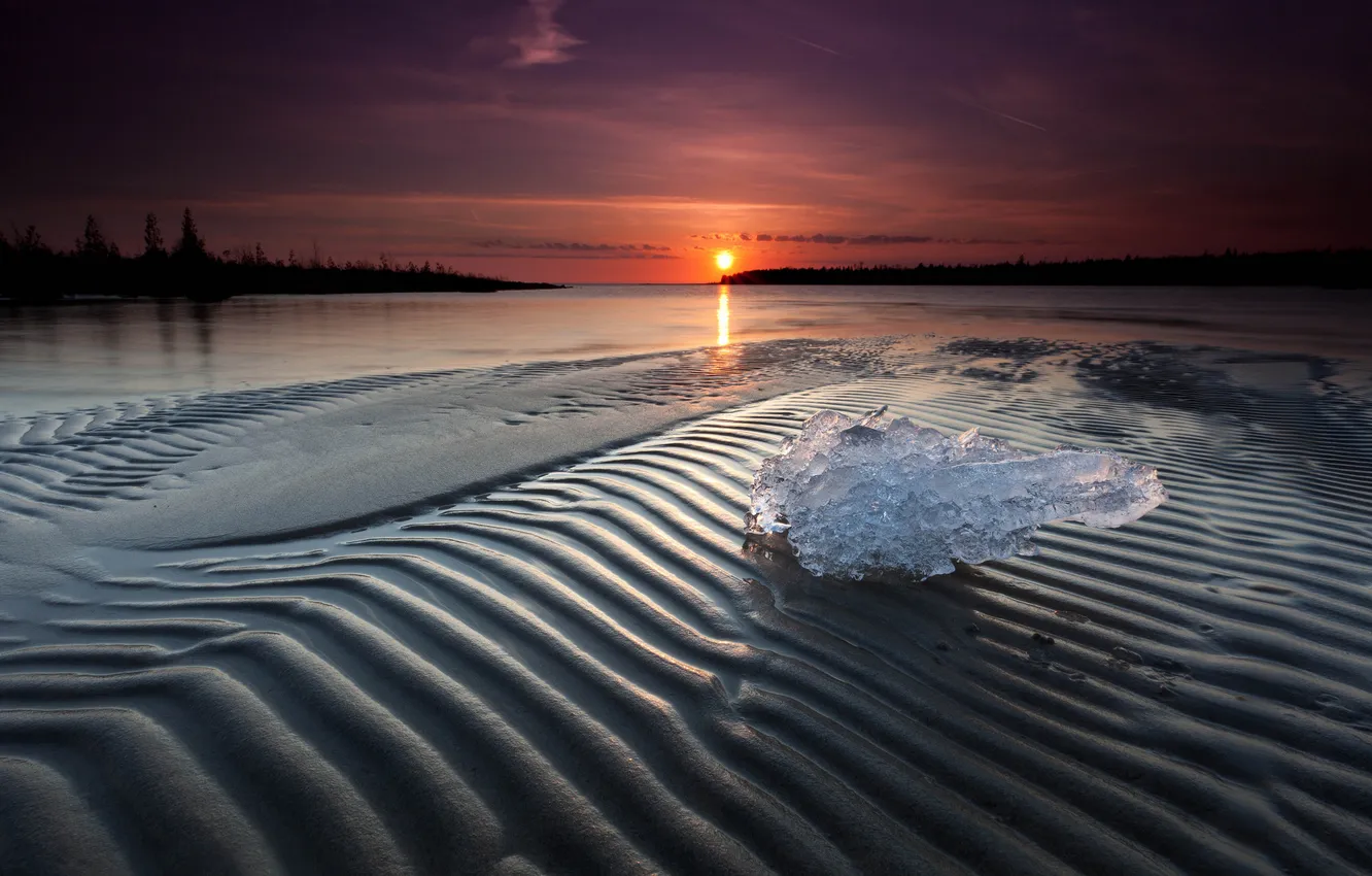 Photo wallpaper sand, water, sunset, ice