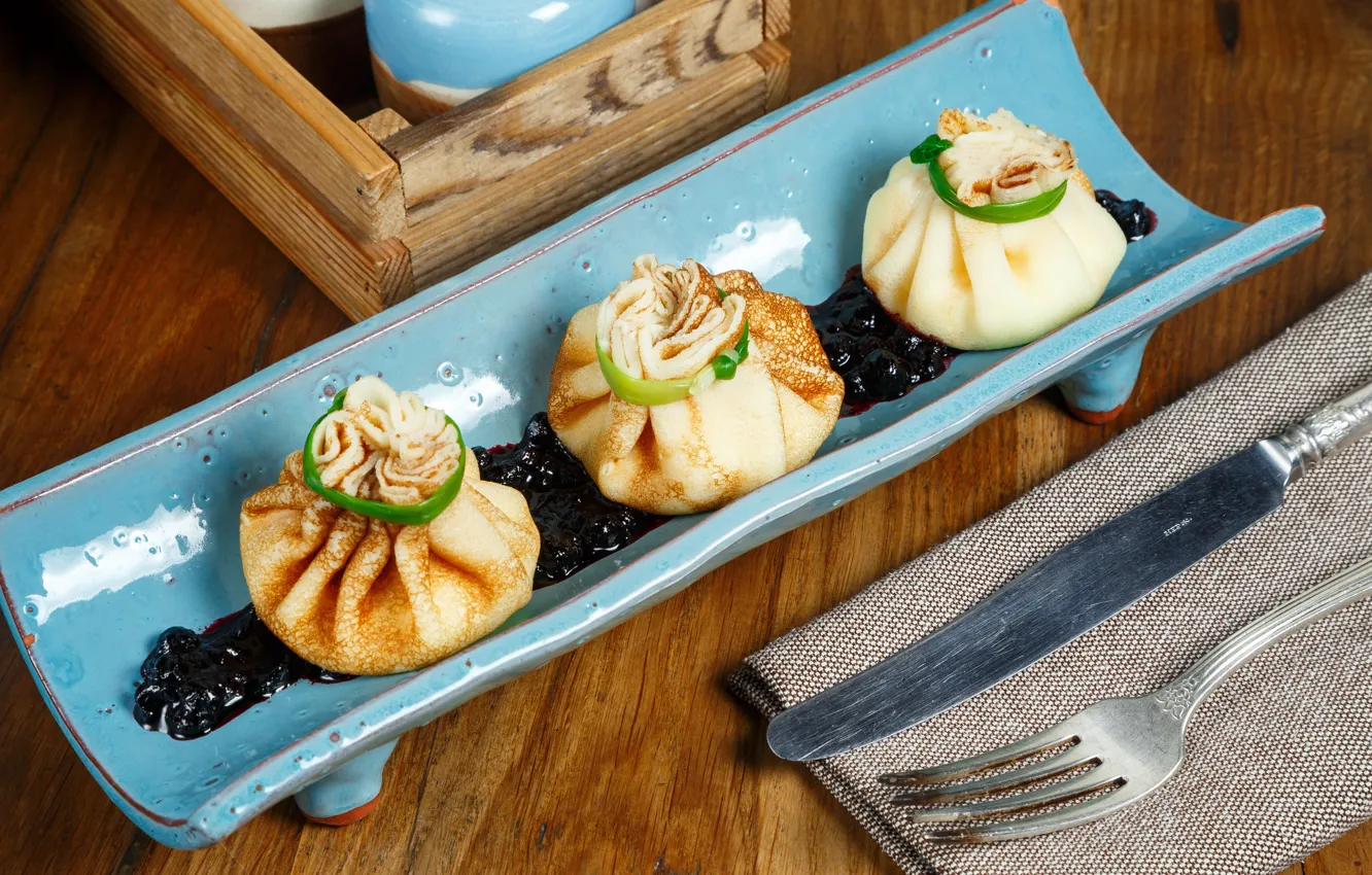 Photo wallpaper pancakes, caviar, pouch