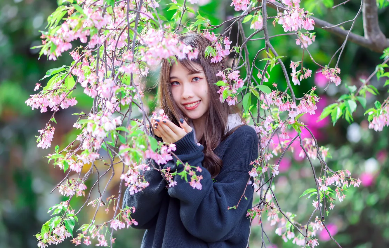 Photo wallpaper girl, smile, Asian