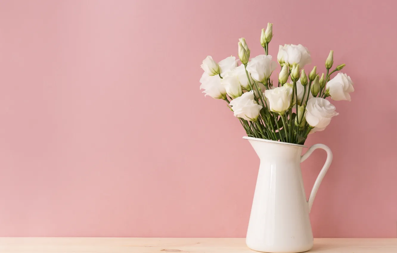 Photo wallpaper Flowers, bouquet, vase, Eustoma