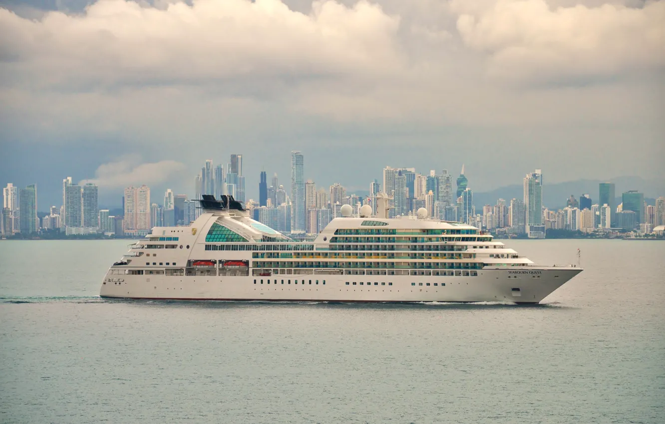 Photo wallpaper clouds, the city, liner, cruise
