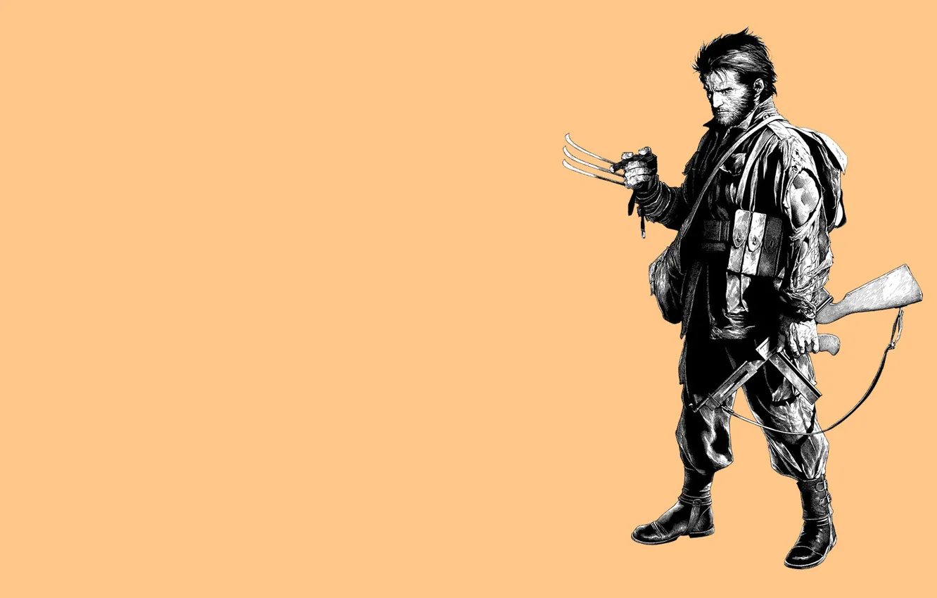 Photo wallpaper weapons, soldiers, machine, claws, black and white, Wolverine, Logan, camouflage