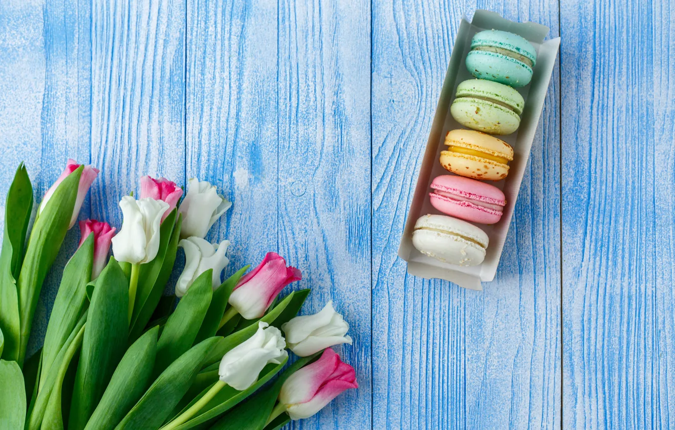Photo wallpaper box, bouquet, cookies, tulips, almond, ELIZAVETA ELESINA