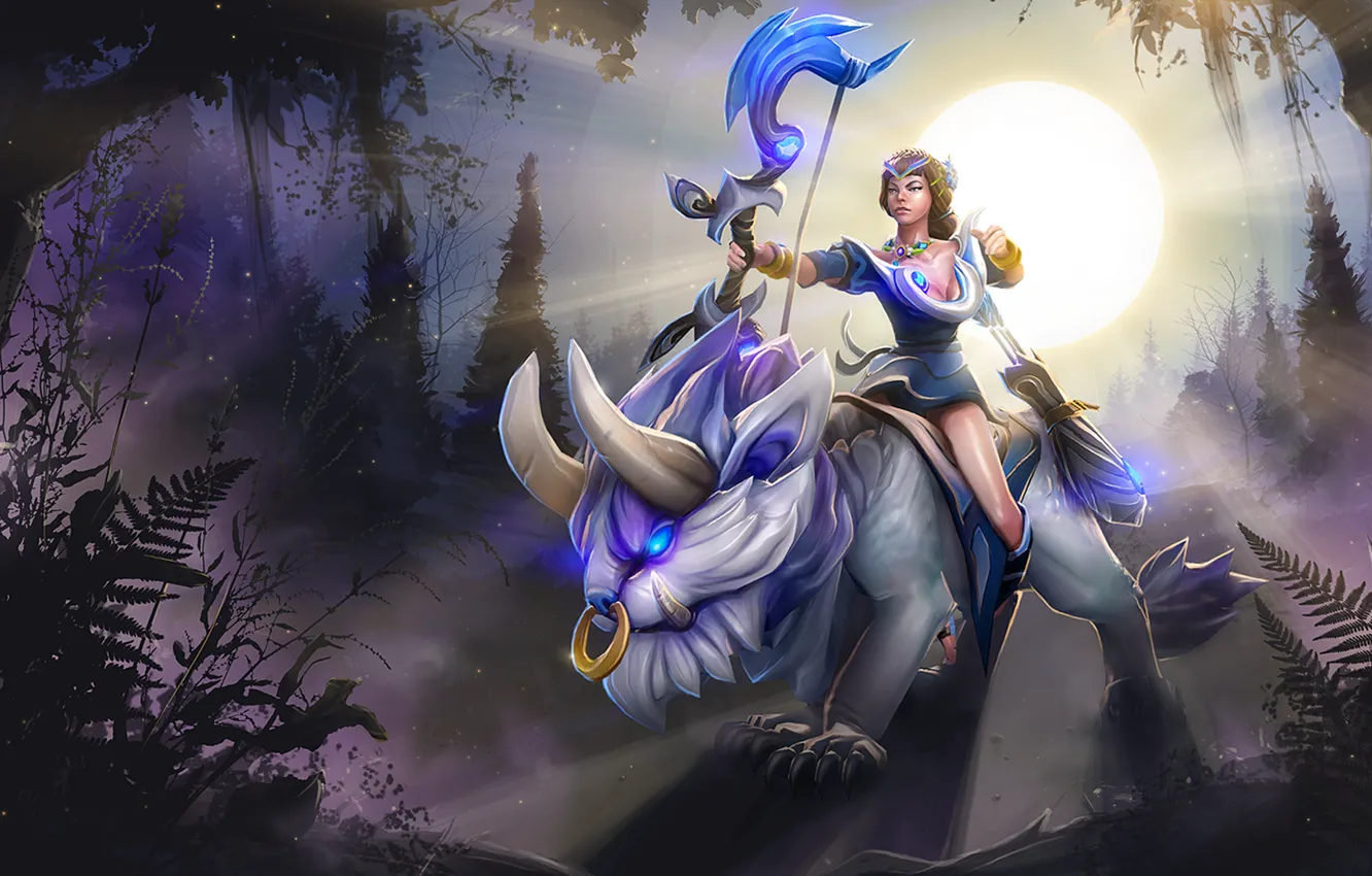 Photo wallpaper girl, the sun, bow, arrows, dota 2, Mirana, Princess of the Moon