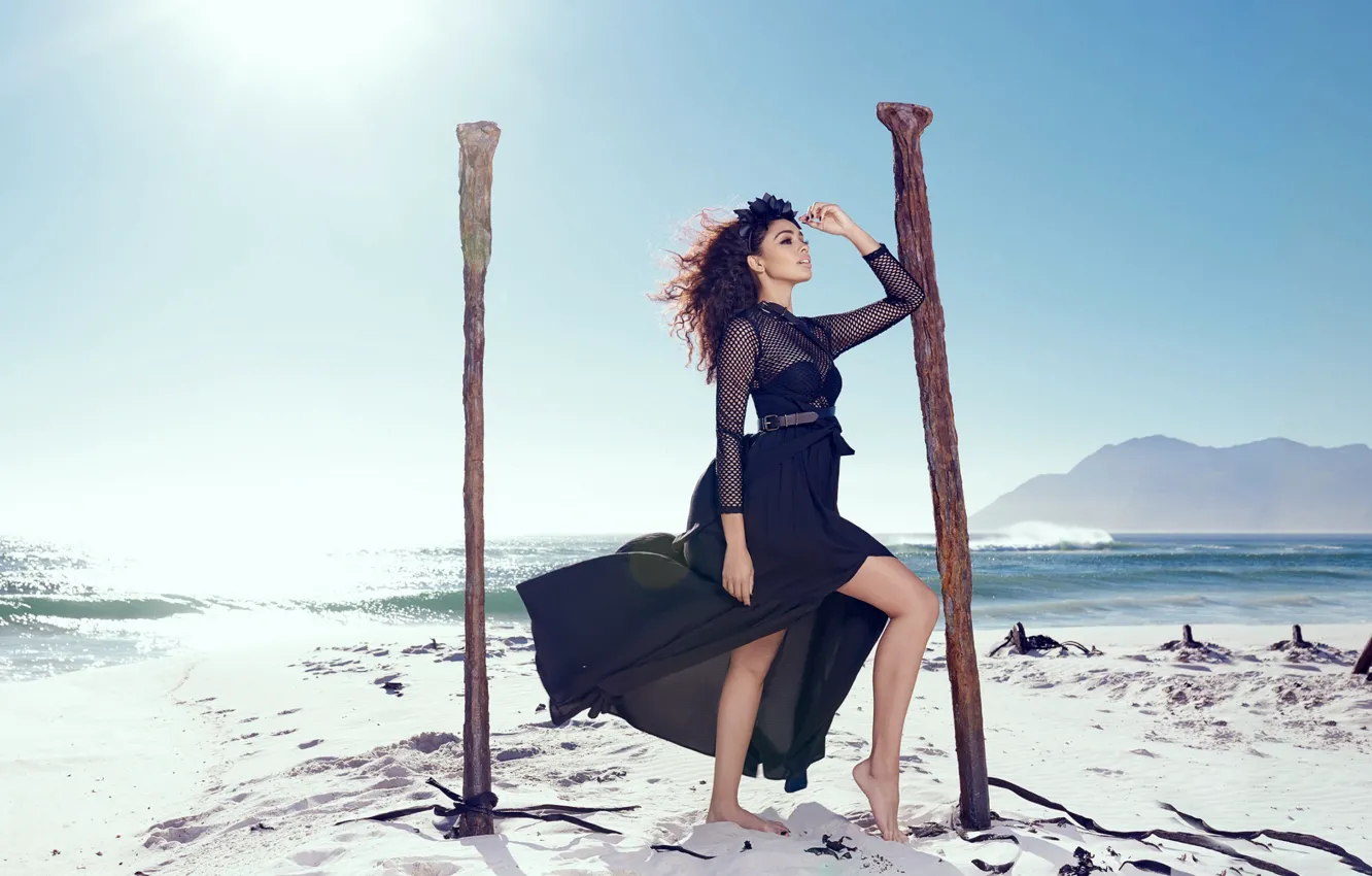 Photo wallpaper sea, beach, model, fashion
