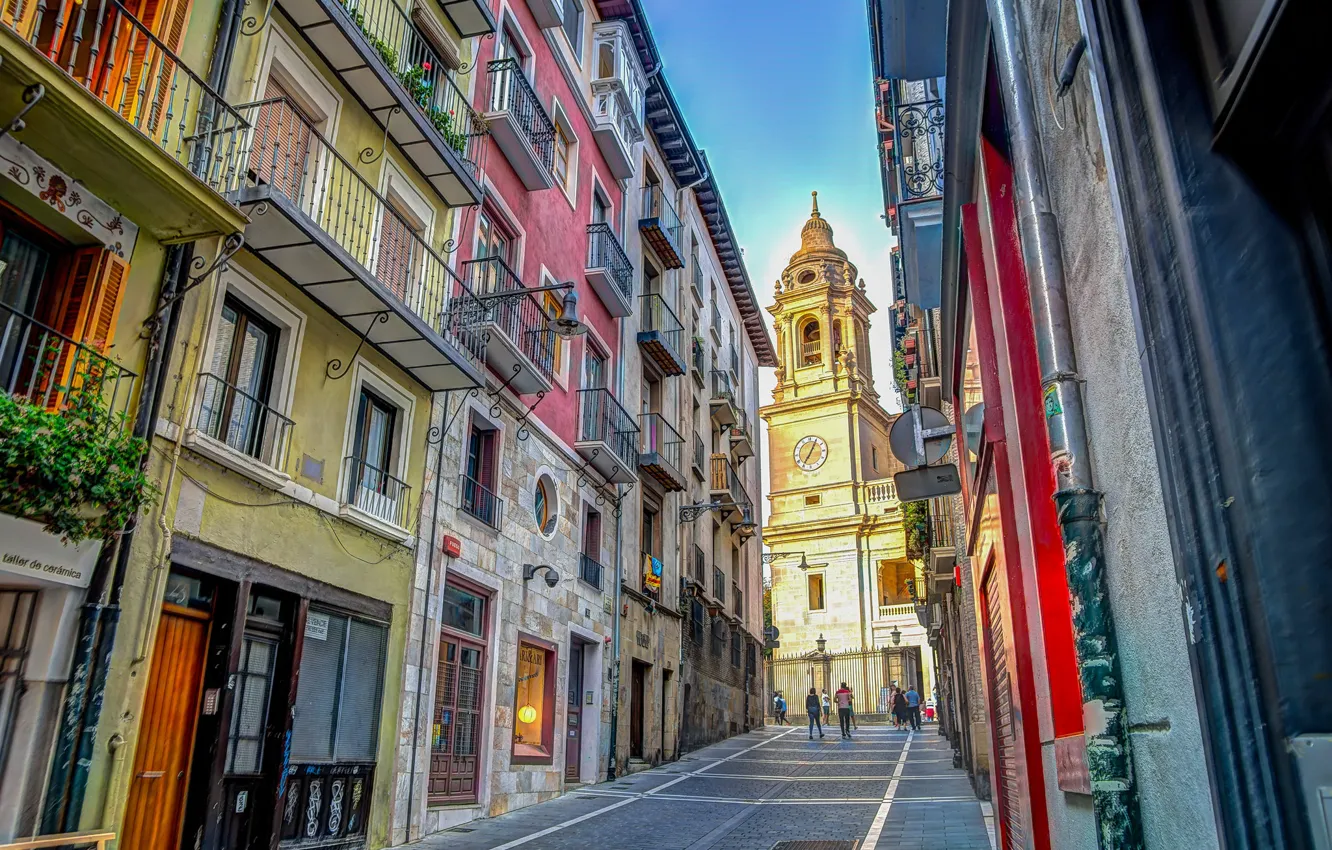 Photo wallpaper street, home, Church, Spain, Pamplona