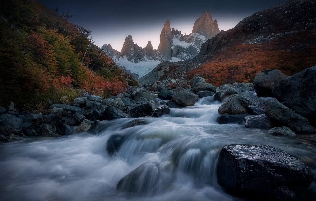 Photo wallpaper autumn, mountains, river, stones, Argentina, Argentina, Patagonia, Patagonia