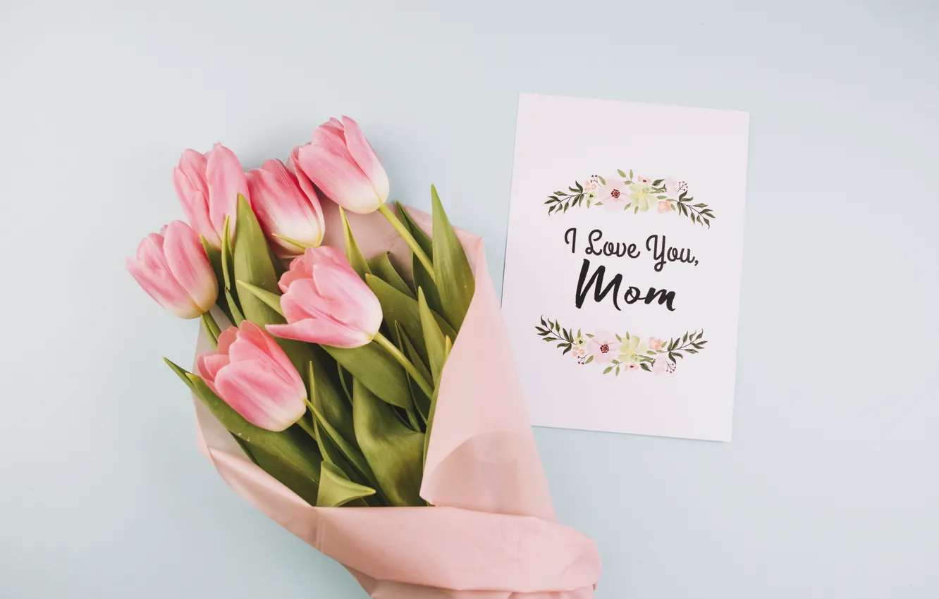 Photo wallpaper bouquet, day, tulips, Holiday, postcard, women's