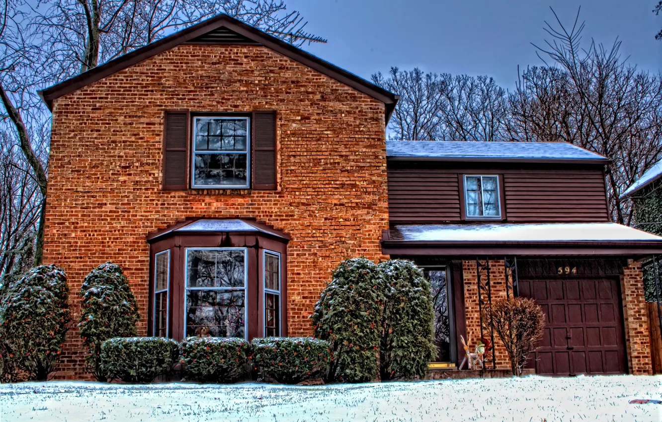 Photo wallpaper winter, snow, house, Christmas