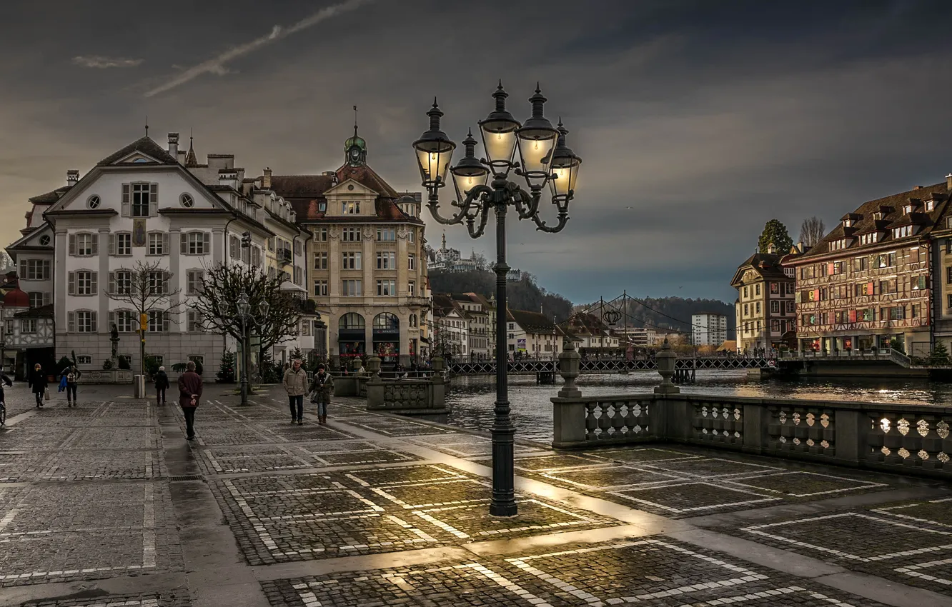 Photo wallpaper Switzerland, lights, Lucerne