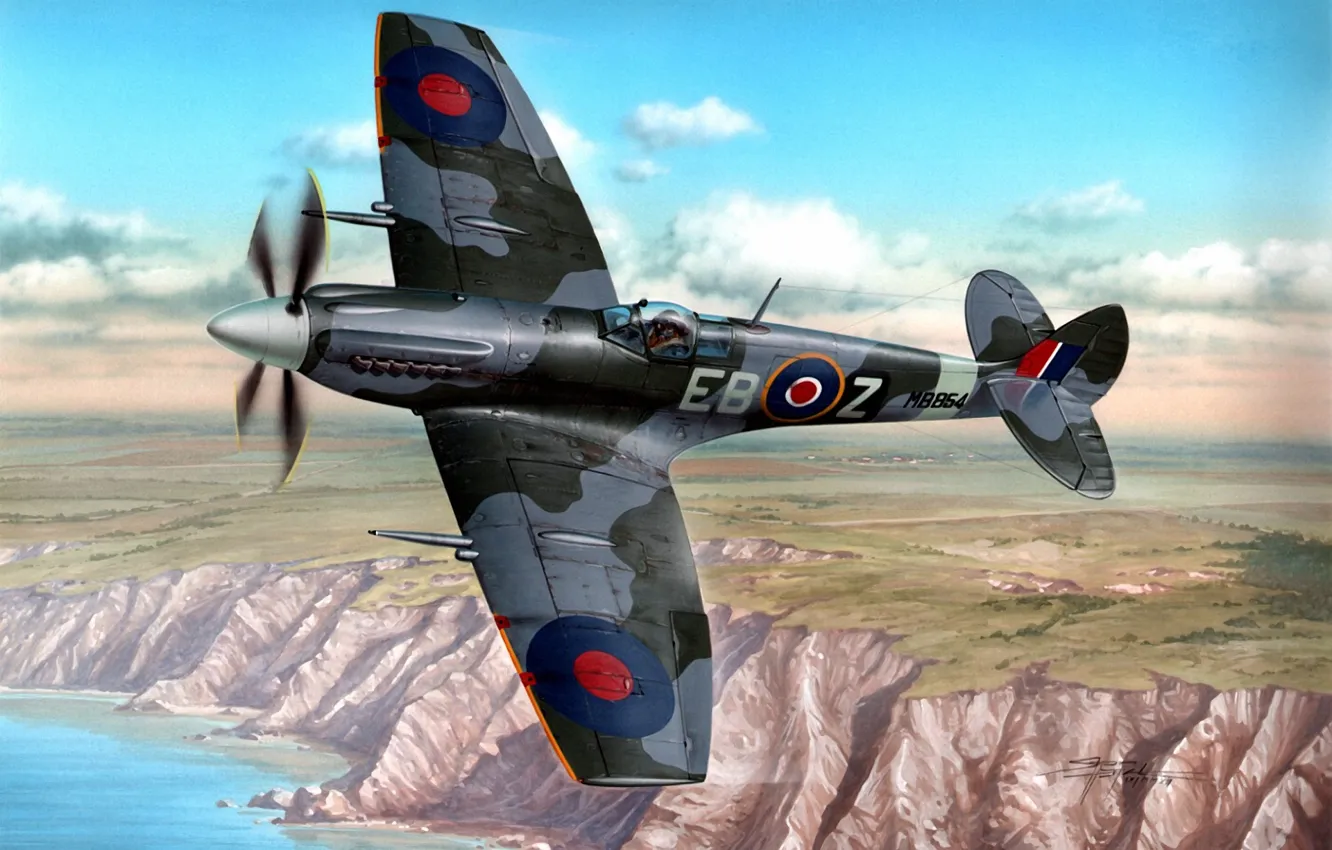 Photo wallpaper war, art, painting, aviation, WW2, Supermarine Spitfire Mk.XII, british fighter