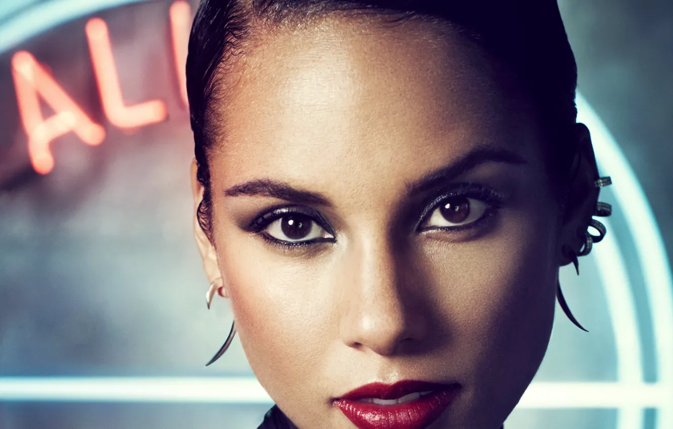 Photo wallpaper portrait, brunette, singer, Alicia Keys