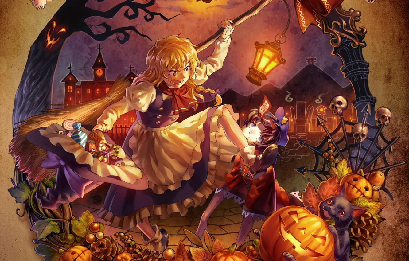 Photo wallpaper girl, game, anime, art, halloween, touhou, remilia scarlet, alice margatroid
