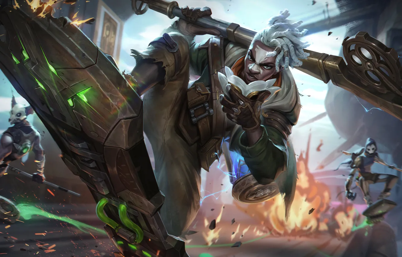 Photo wallpaper lights, weapons, race, the game, dreadlocks, characters, League of Legends, LoL