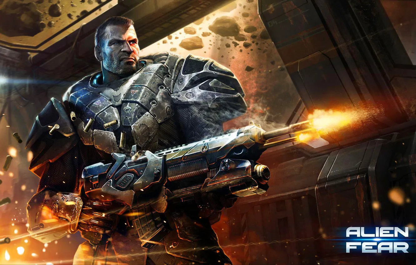 Photo wallpaper weapons, soldiers, armor, fighter, City Interactive, Alien Fear