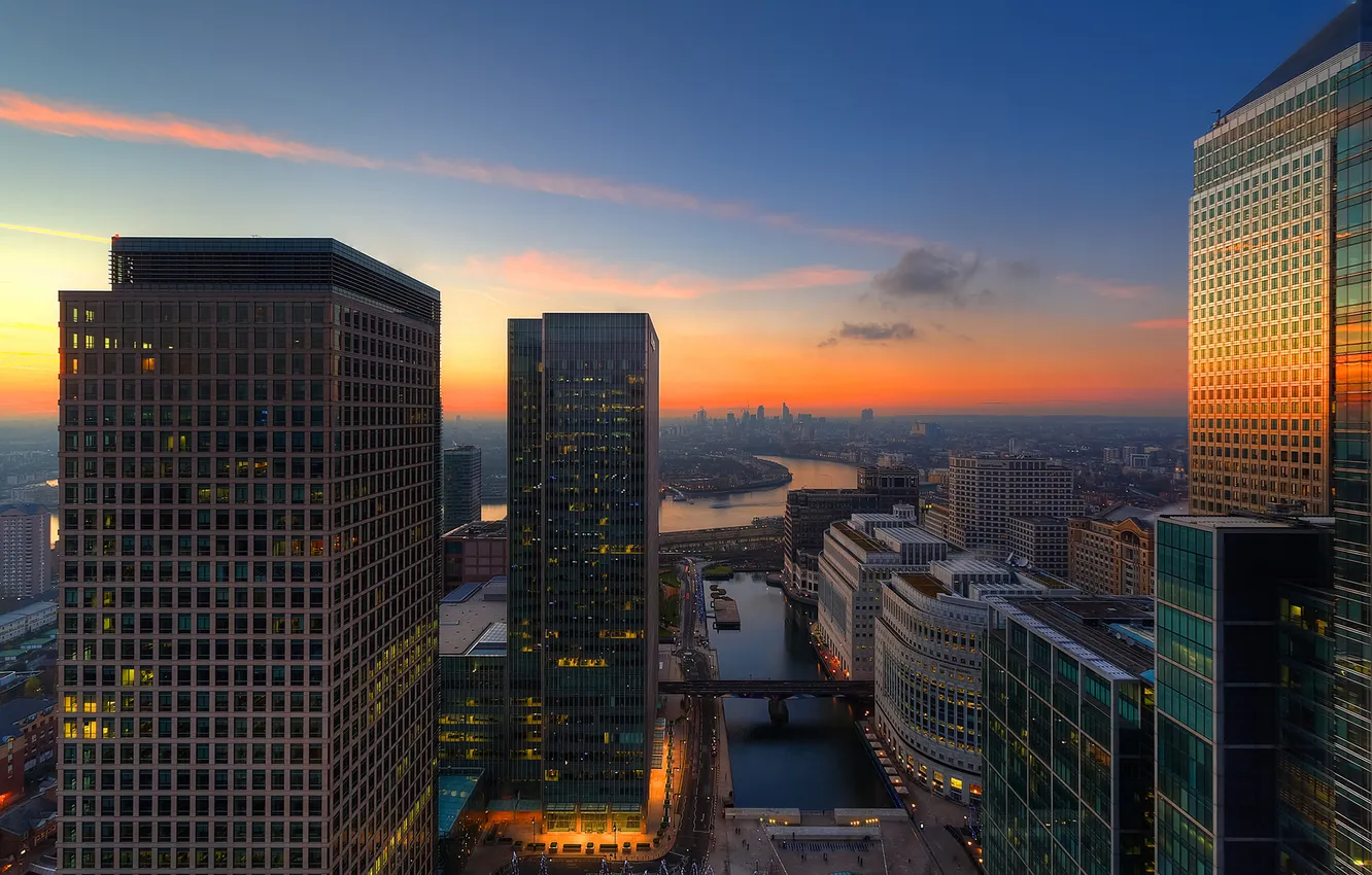 Photo wallpaper city, london, river, sunset