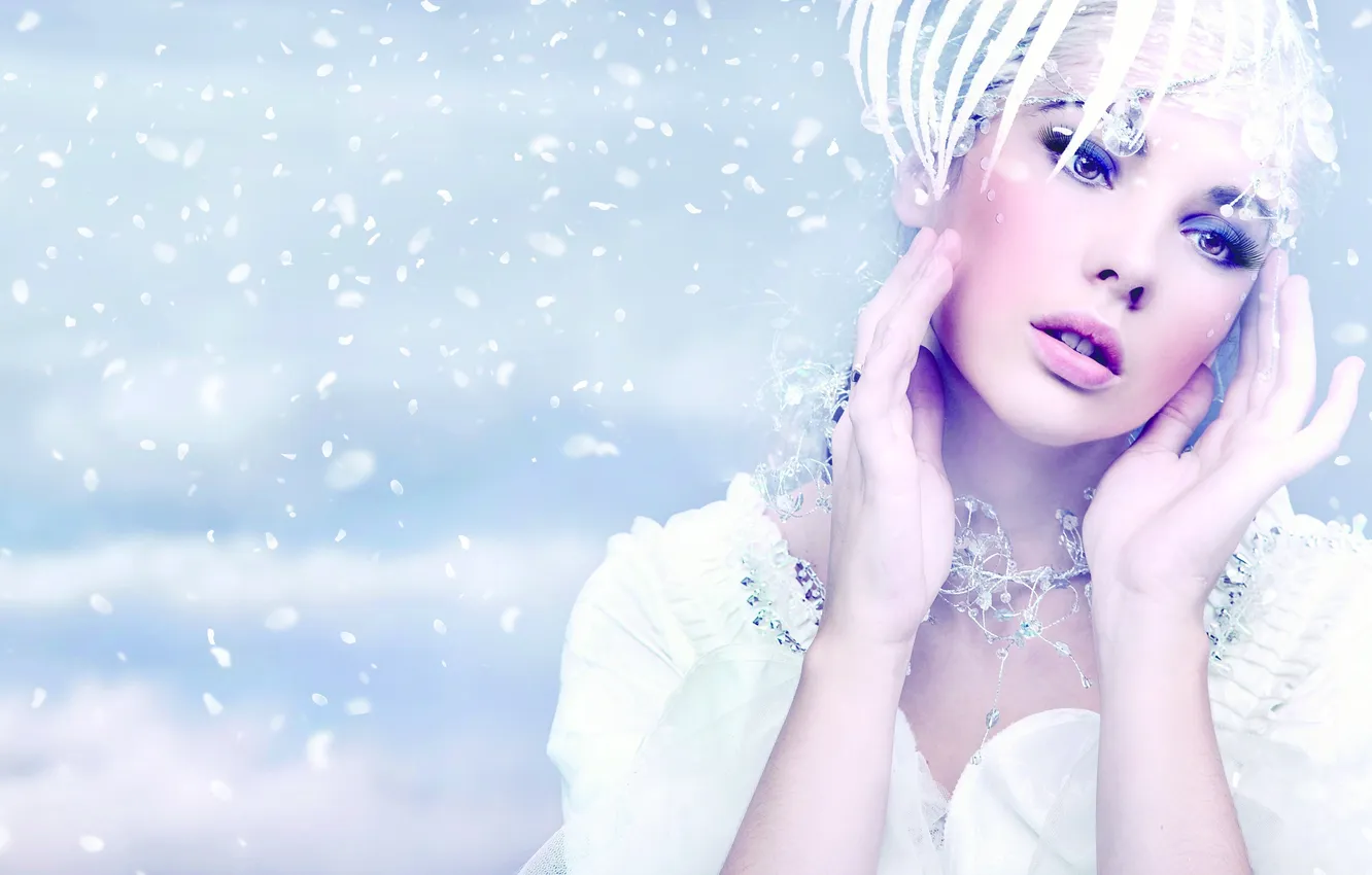 Photo wallpaper look, girl, rhinestones, blonde, blush, charm