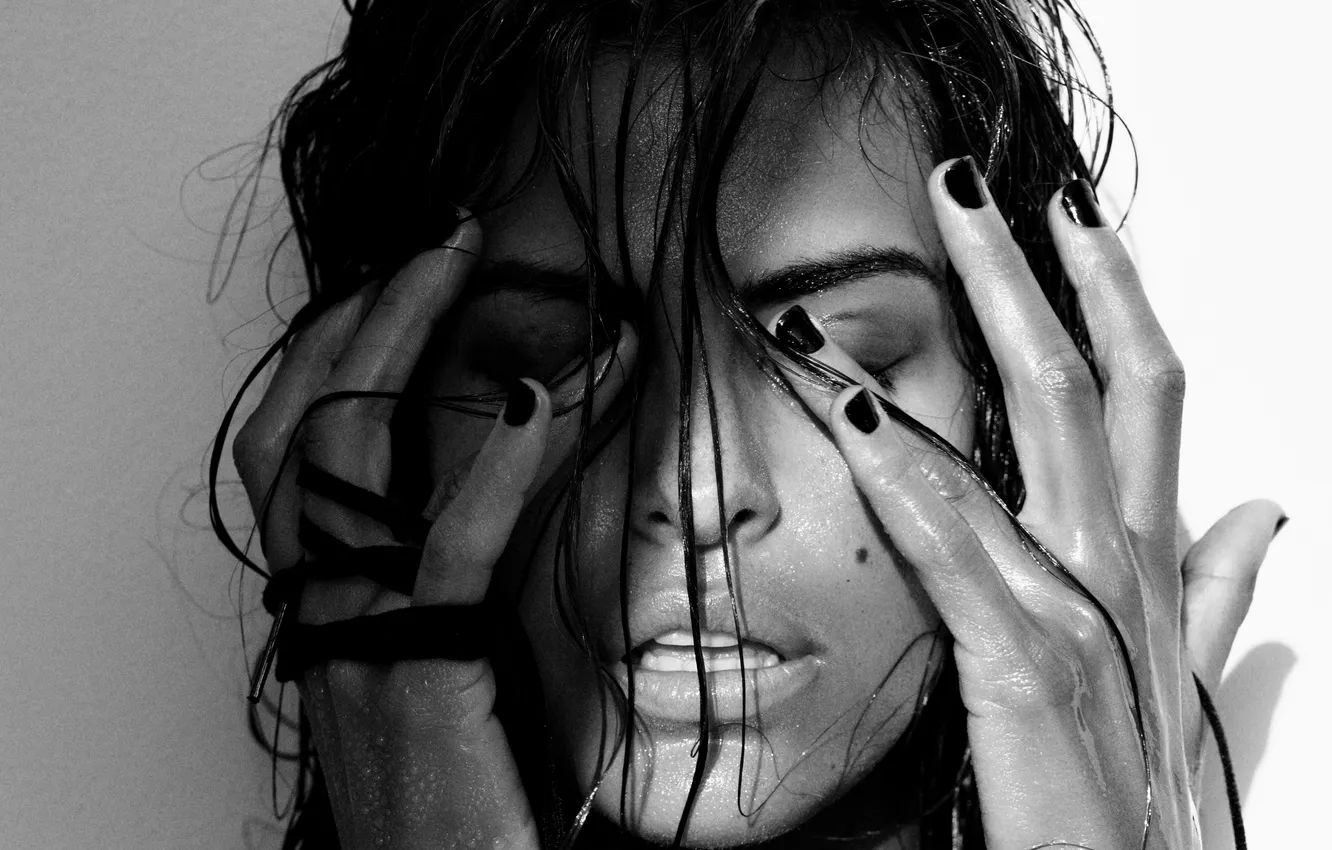 Photo wallpaper girl, actress, Eva Mendes, black and white, Eva Mendes